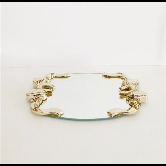Other - 1980's Vintage Vanity Oval Mirror Tray With Gold Bow Handles